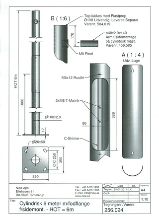 cylindriske master sidemonteret